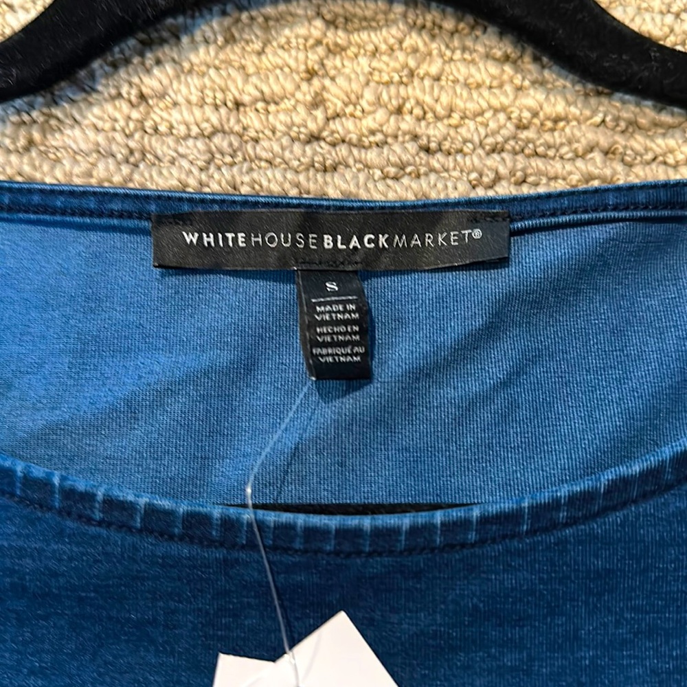NWT WHBM Womens Ruched Sleeve Pullover Indigo Denim Top Small